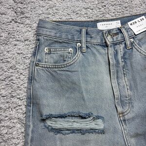 Topshop Jeans Womens 6 Kort Button Fly Straight High Rise Distressed Light Wash